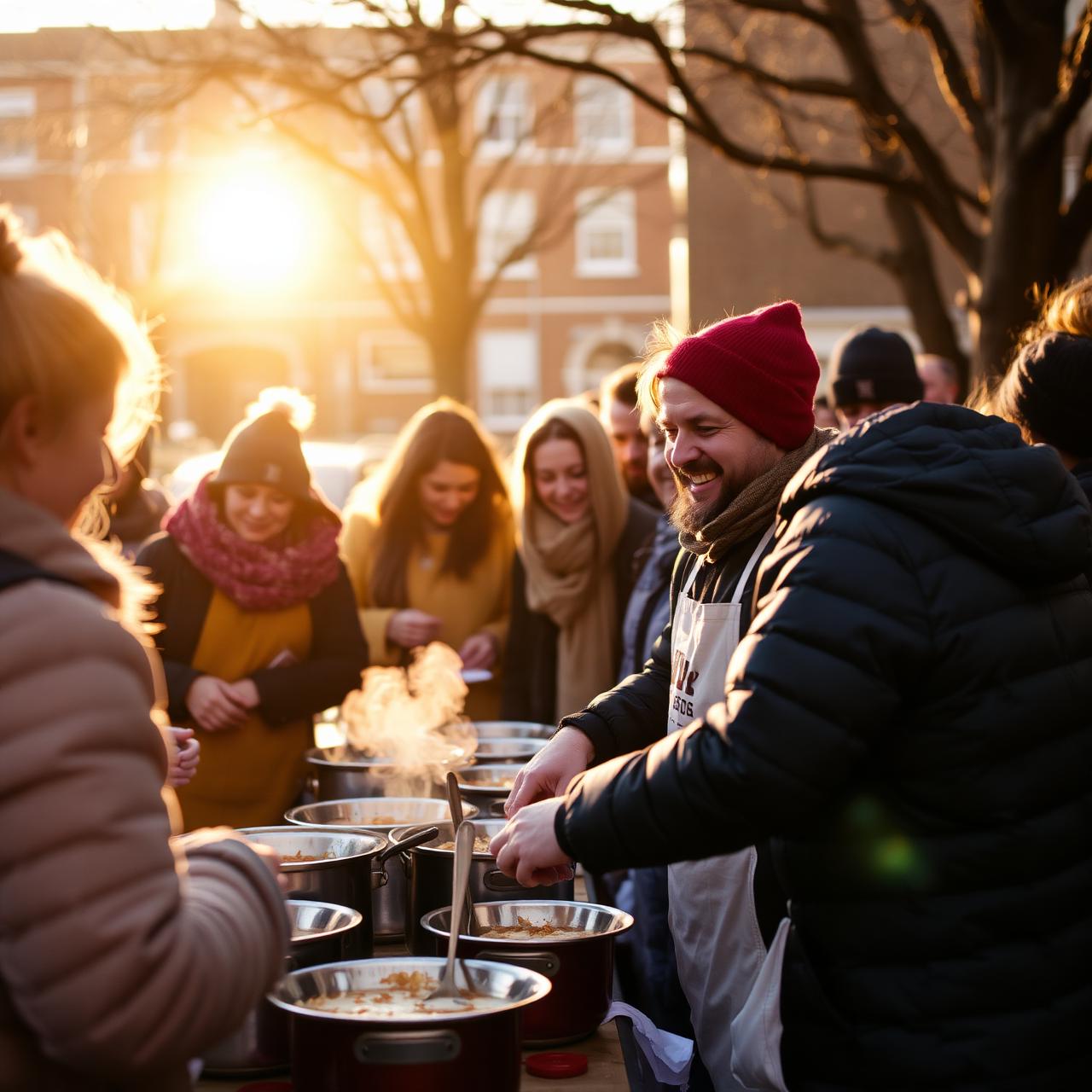 Volunteers serving warm soup at Peckham Square